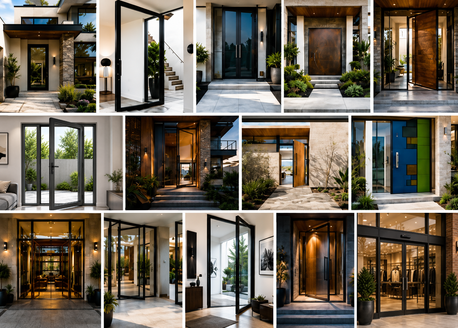 Pivot door detail with landscaped entryway