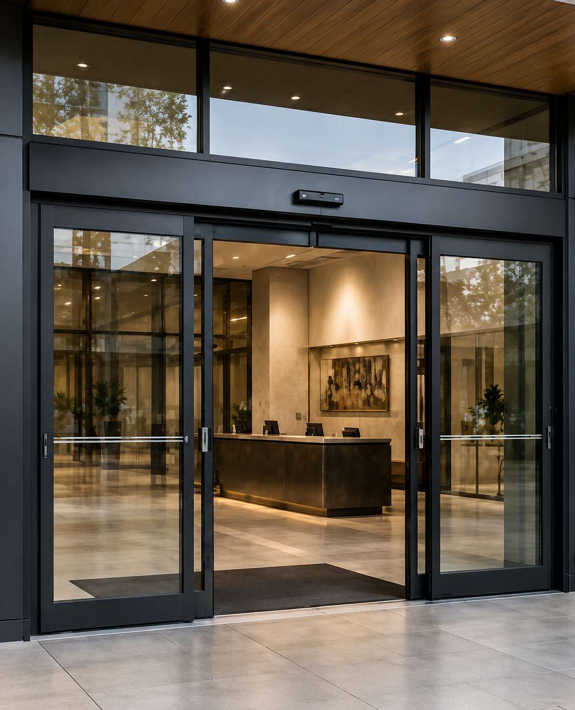 Office lobby storefront glazing