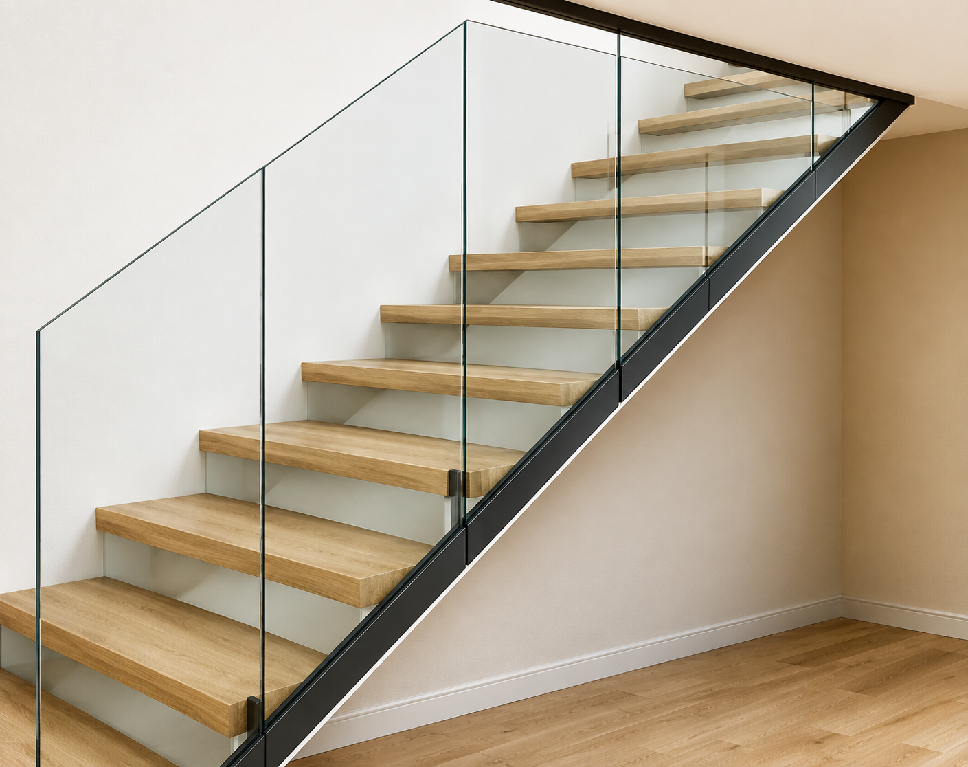 Glass railing on an interior staircase