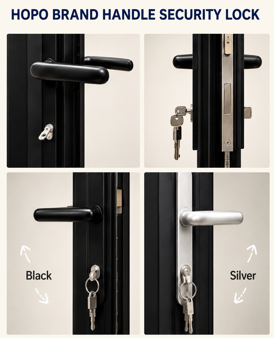 HOPO brand handle security lock in black and silver finishes