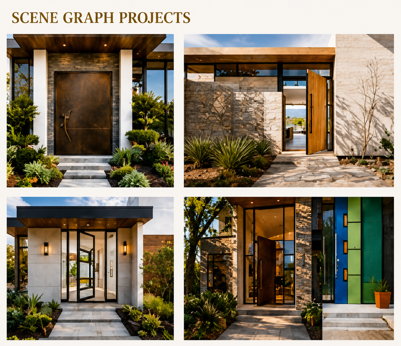 Steinhaus pivot door opening a modern entryway to an outdoor staircase