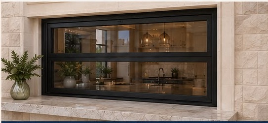Pass-through window in the closed position